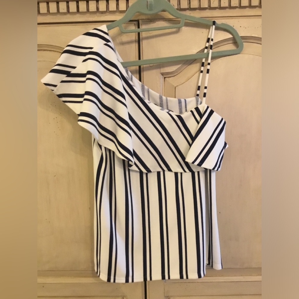 Banana Republic Striped One-Shoulder Ruffle Top - Picture 2 of 3